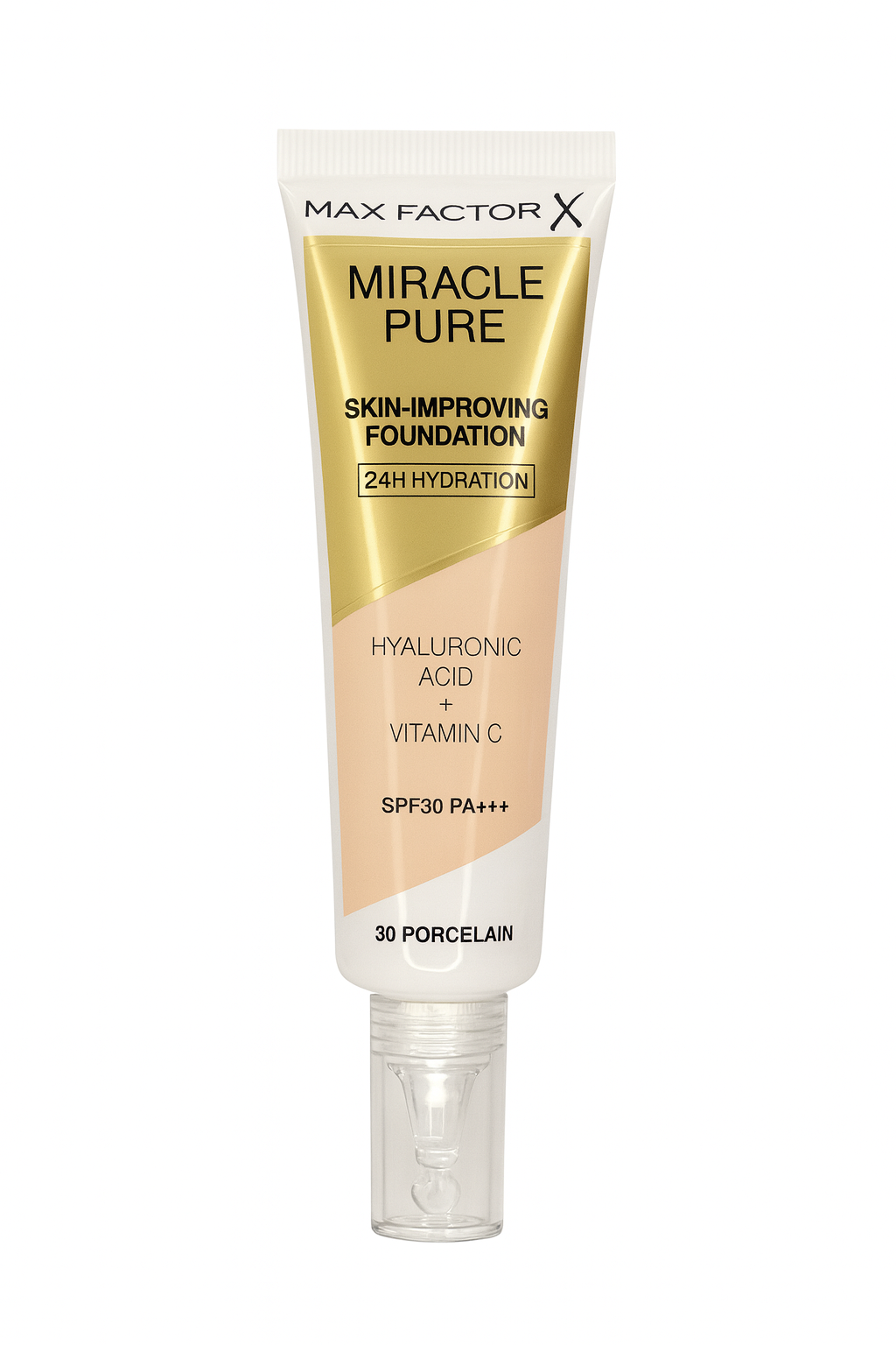 Max Factor Miracle Pure Skin-Improving Foundation – 24H Hydration – Hyaluronic Acid + Vitamin C – SPF 30 – Shade 30 Porcelain