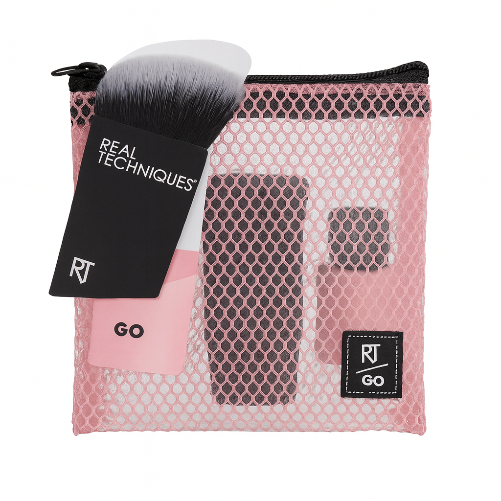 Real Techniques RT GO Makeup Brush Set with Pink Mesh Bag