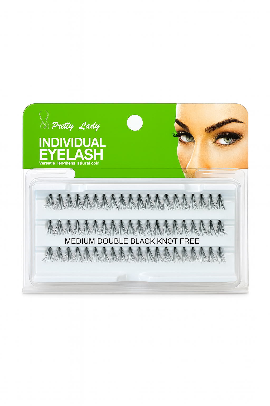 Pretty Lady Individual Eyelash – Medium Double Black Knot Free
