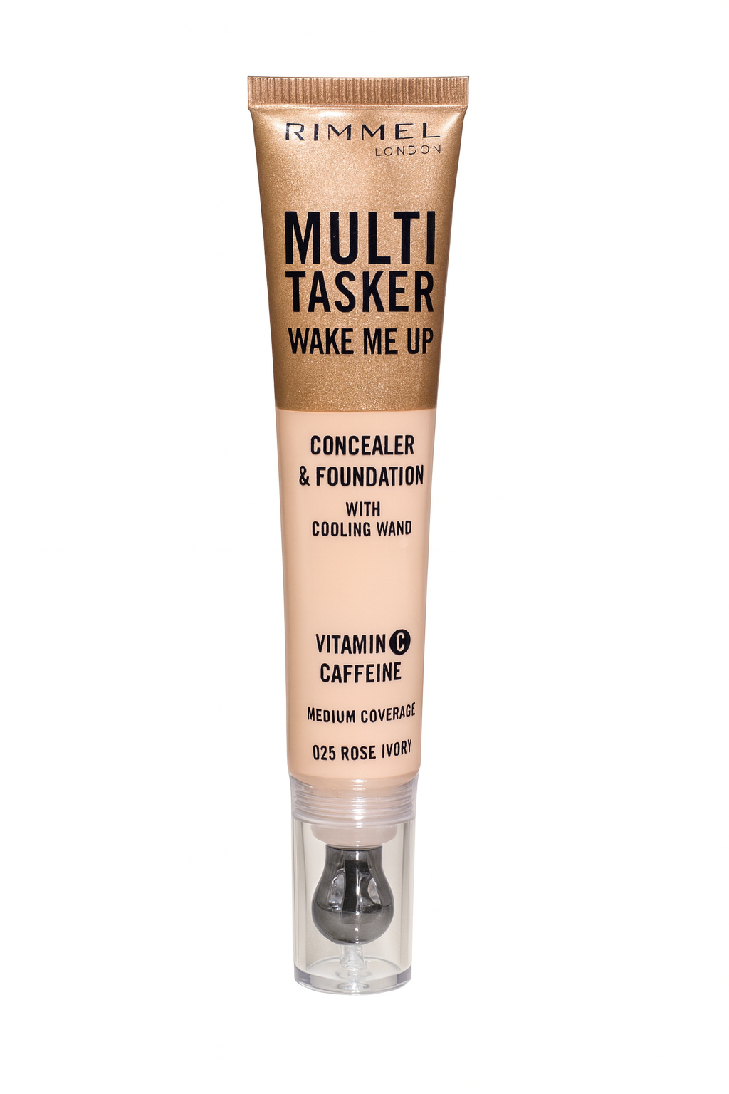 "Rimmel London Multi Tasker Wake Me Up Concealer & Foundation – 025 Rose Ivory (Medium Coverage)"